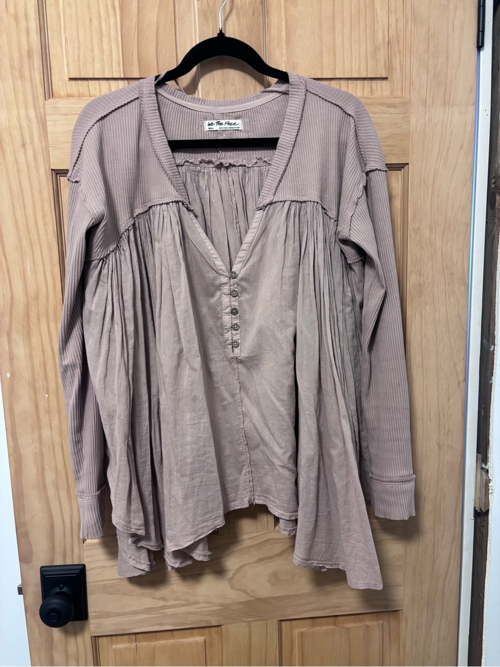 We The Free Mauve Taupe Button-Pleat Tunic Top